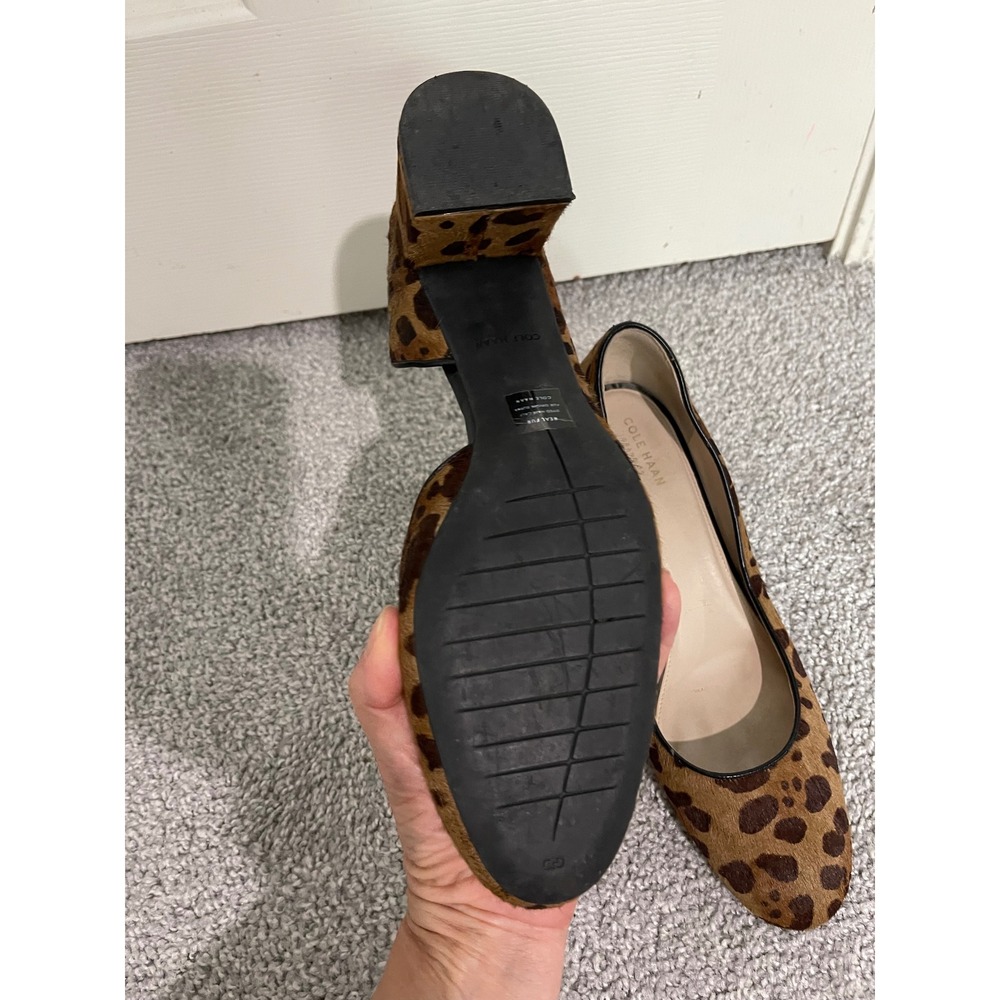 Cole Haan 10.5 Leopard Print Calf Hair D'Orsay Block Heel Round Toe Pumps Brown - Picture 7 of 8